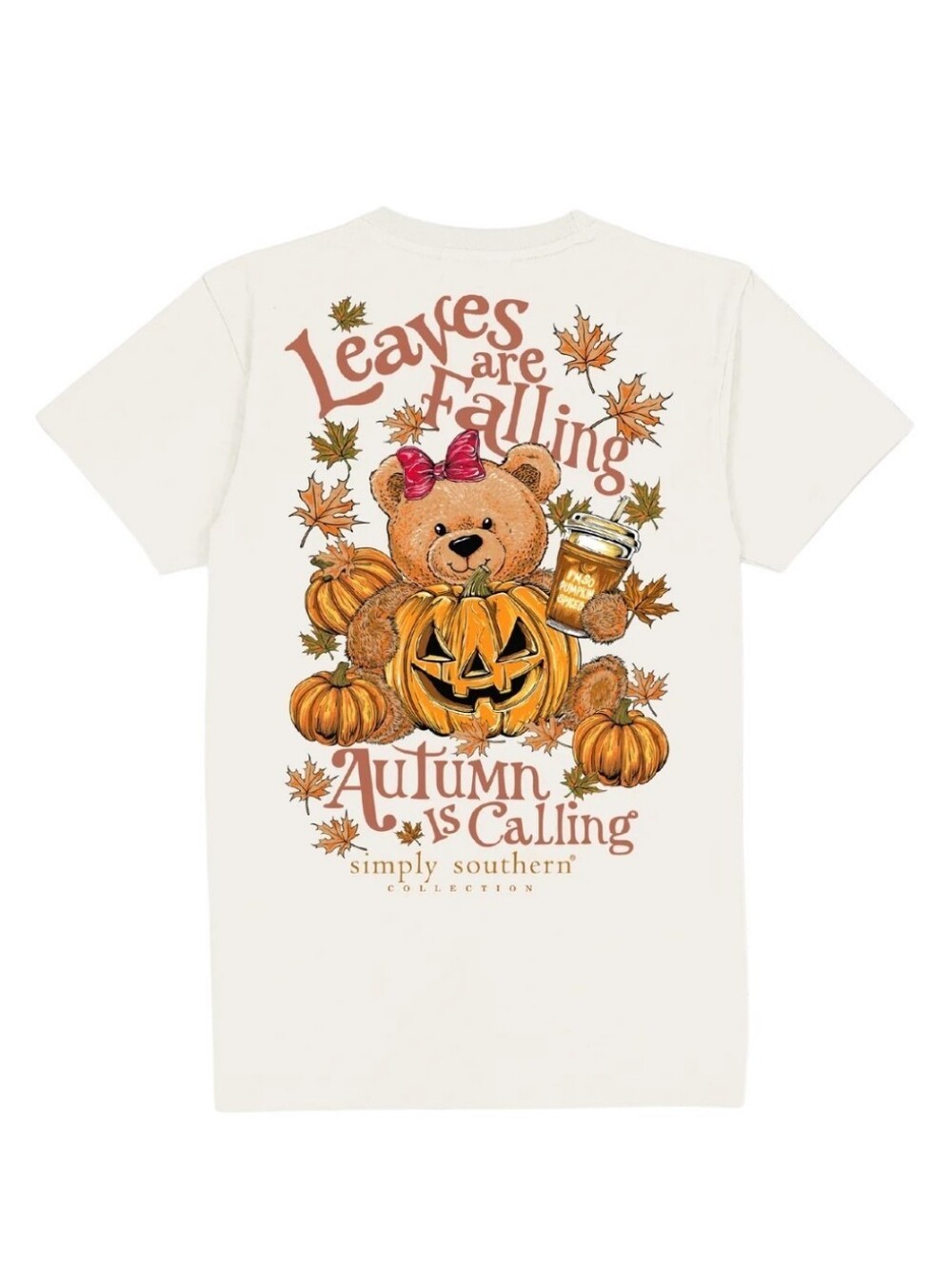 NWT Simply Southern Cream Kids 'Autumn Is Calling' Bear & Pumpkin Tee